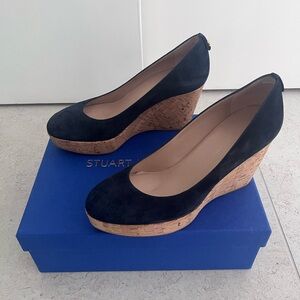 Stuart Weitzman Dark Blue Cork Wedges